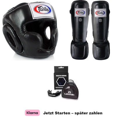 Fairtex High Performance Pro Set - Kopfschutz, Schienbeinschutz + Mundschutz