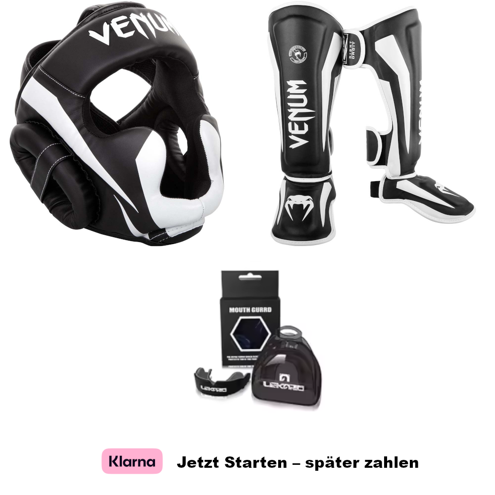 Venum Elite Pro Set - Kopfschutz, Schienbeinschutz + Mundschutz