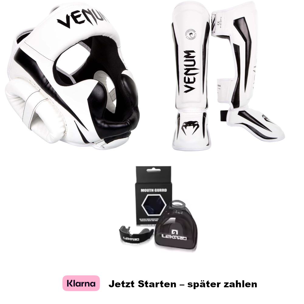 Venum Elite Pro Set - Kopfschutz, Schienbeinschutz + Mundschutz